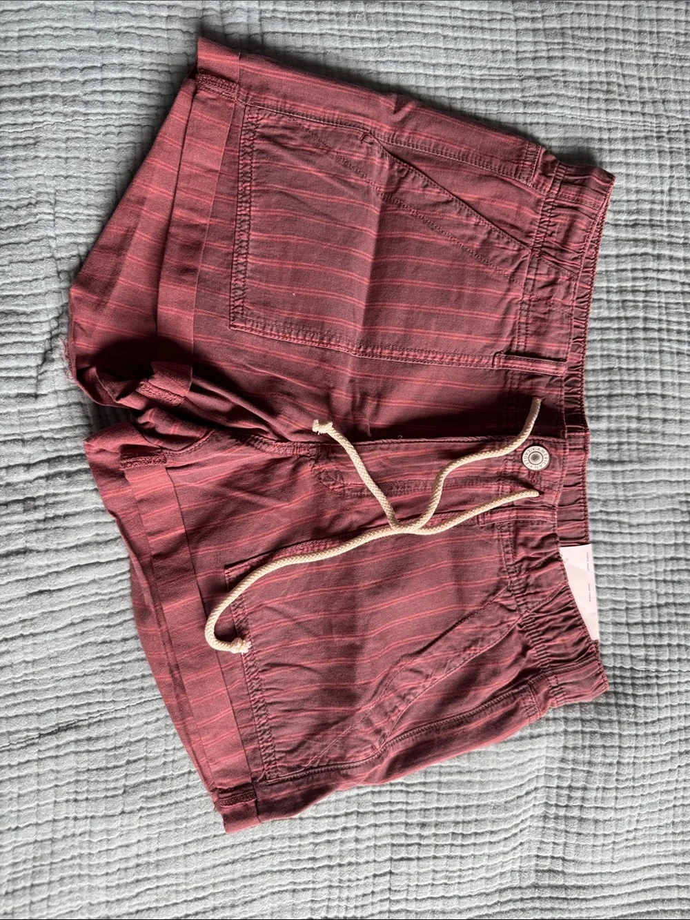 American Eagle Outfitters Women's Maroon Striped Drawstring Shorts - Picture 1 of 6
